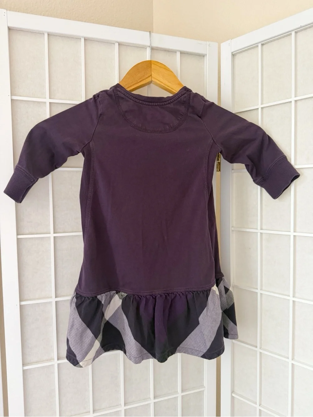 Burberry Purple Gray White Plaid Ruffle Long Sleeve Dress 3Y